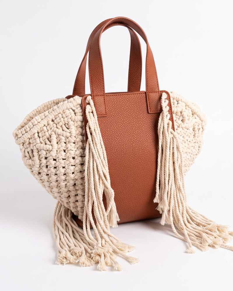 Fringe Bucket Bag with Tan Leather