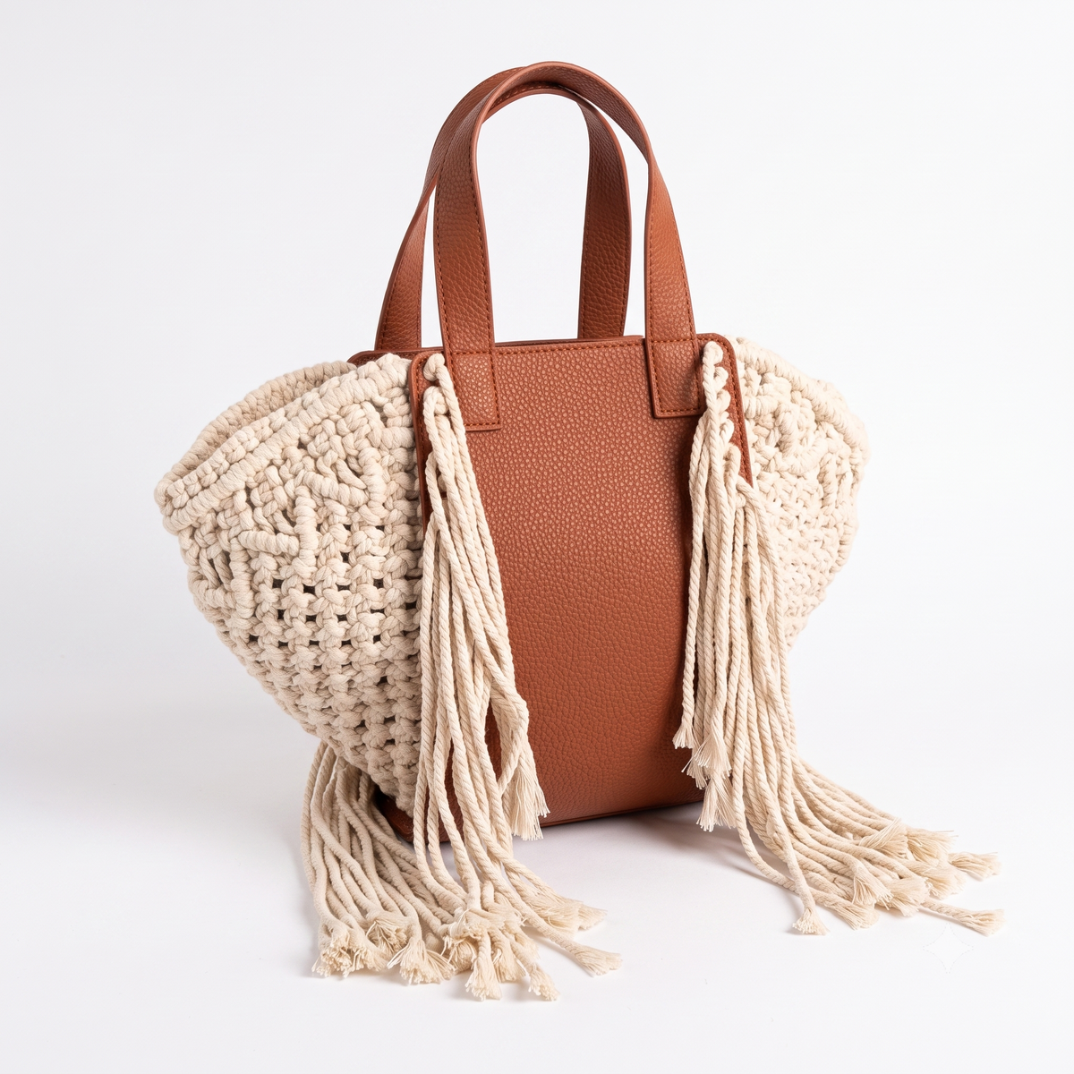 Fringe Bucket Bag with Tan Leather