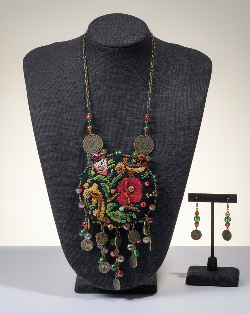 Multicolor Floral Cascade Statement Necklace and Earrings Set