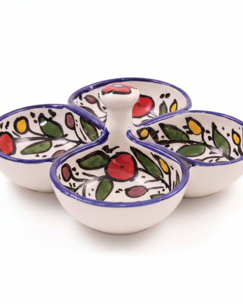 Red Floral Hand-Painted Hebron Ceramic 4-Bowl Serving Set