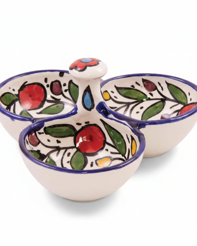 Red Floral Hand-Painted Hebron Ceramic 3-Bowl Serving Set