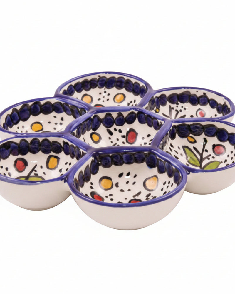 Multicolour Floral Hand-Painted Hebron Ceramic 7-Section Serving Dish