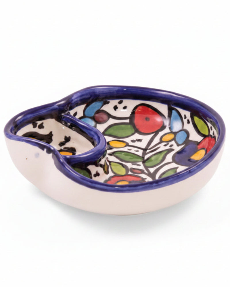 Multicolour Floral Hand-Painted Hebron Ceramic Divided Dip Dish