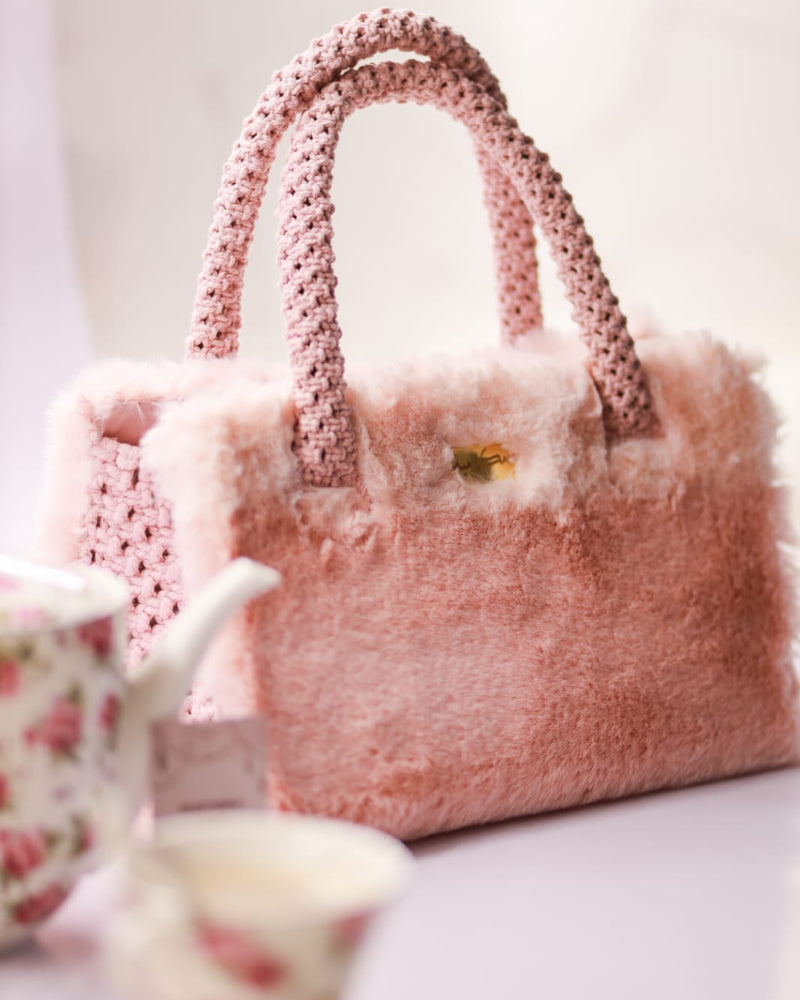 Pink Fuzzy Macramé Handbag