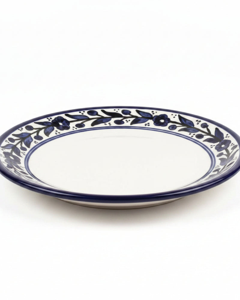 Blue Floral Border Hand-Painted Hebron Ceramic Serving Plate