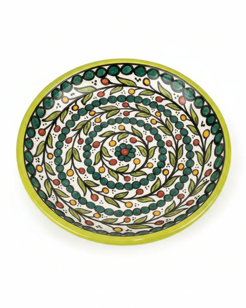 Green Beaded Vine Hand-Painted Hebron Ceramic Serving Plate