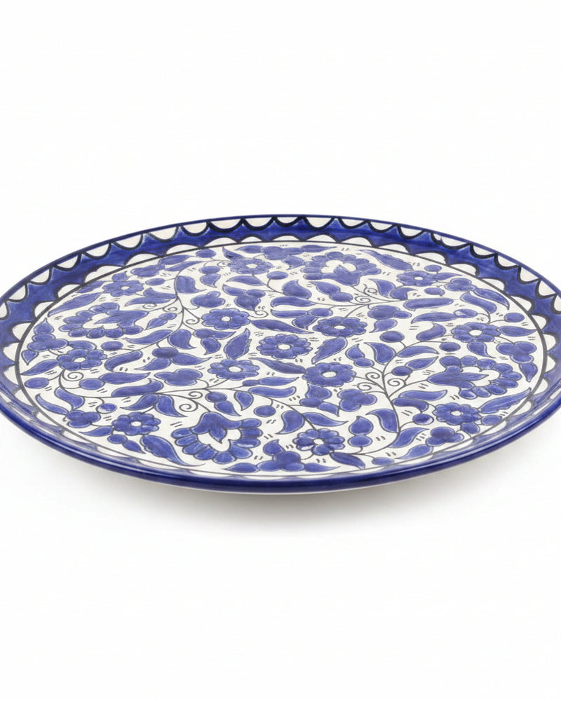 Blue Floral Scroll Hand-Painted Hebron Ceramic Serving Plate