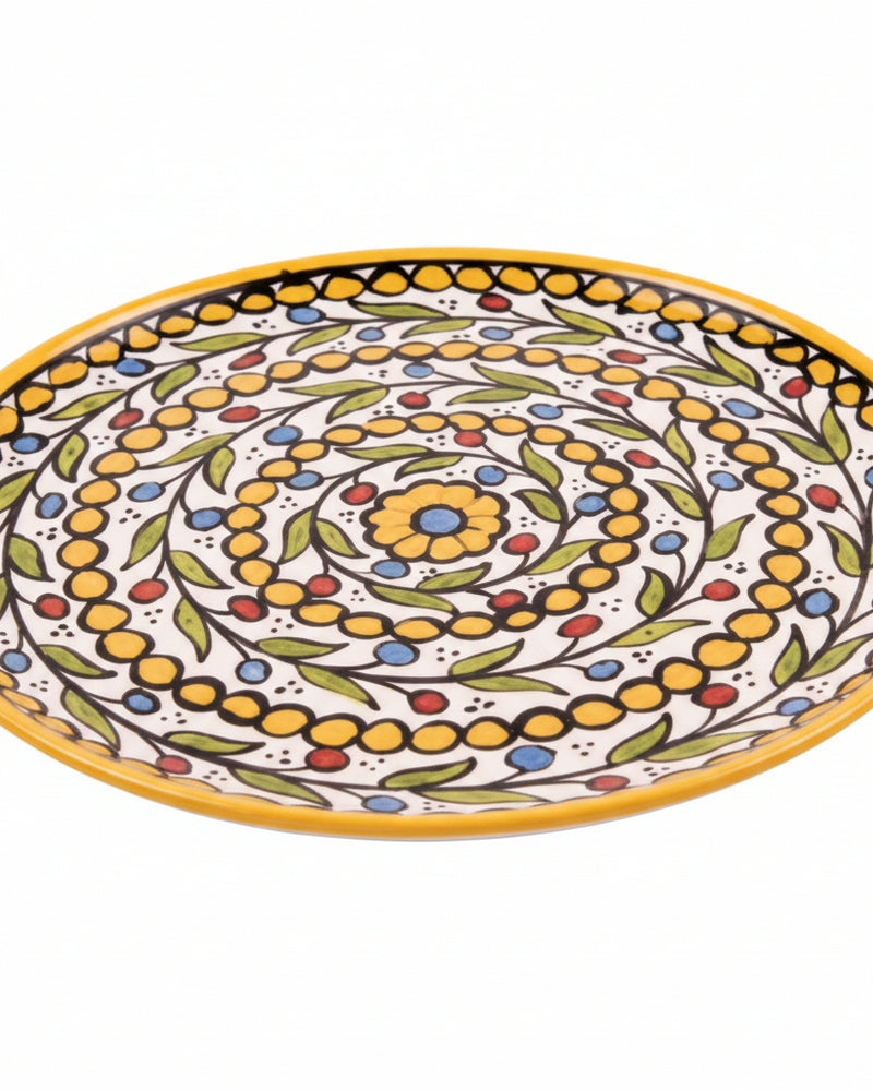 Yellow Beaded Vine Hand-Painted Hebron Ceramic Serving Plate