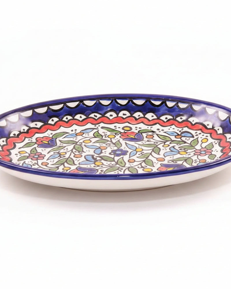 Red & Blue Floral Hand-Painted Hebron Ceramic Serving Plate