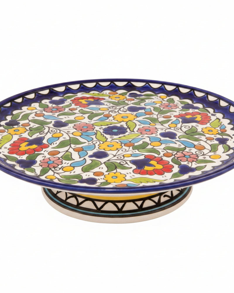 Multicolour Floral Hand-Painted Hebron Ceramic Footed Cake Stand