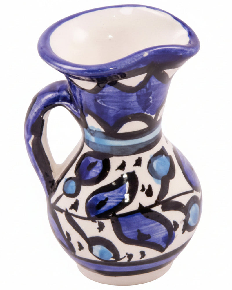 Blue & White Floral Hand-Painted Hebron Ceramic Pitcher Vase