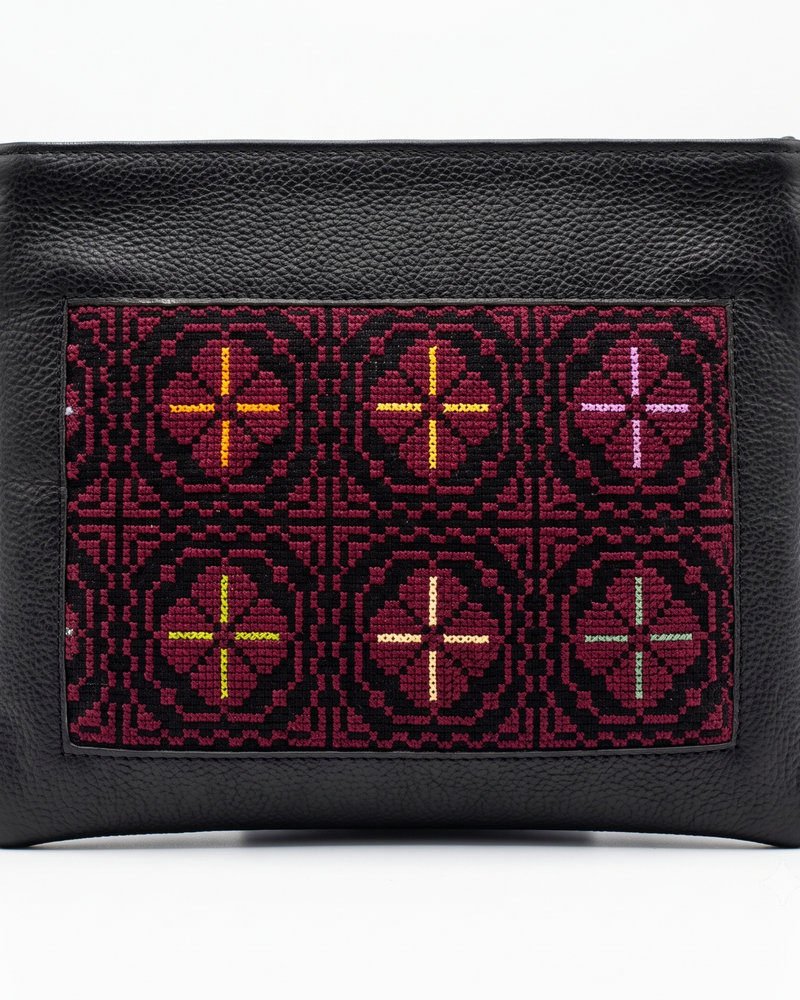 Rooted Path – Black & Maroon Tatreez Crossbody
