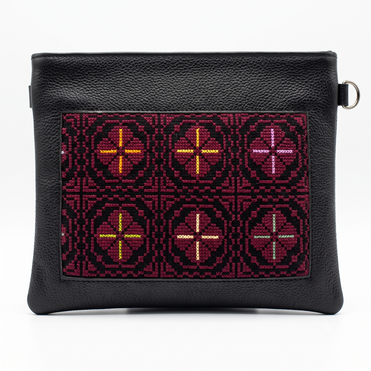 Rooted Path – Black & Maroon Tatreez Crossbody
