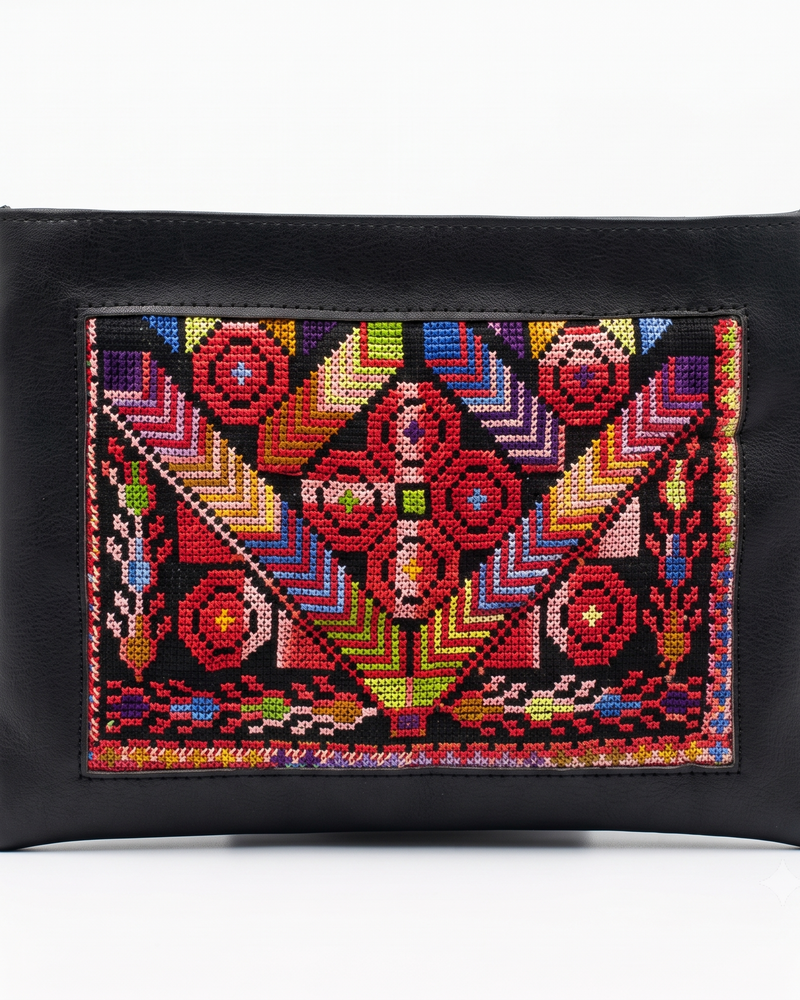 Roses of the Homeland – Black & Red Tatreez Clutch