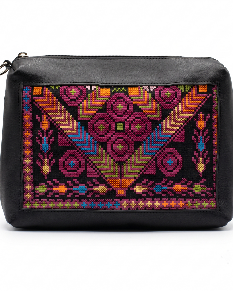 Twilight Orchard – Black & Magenta Tatreez Bag
