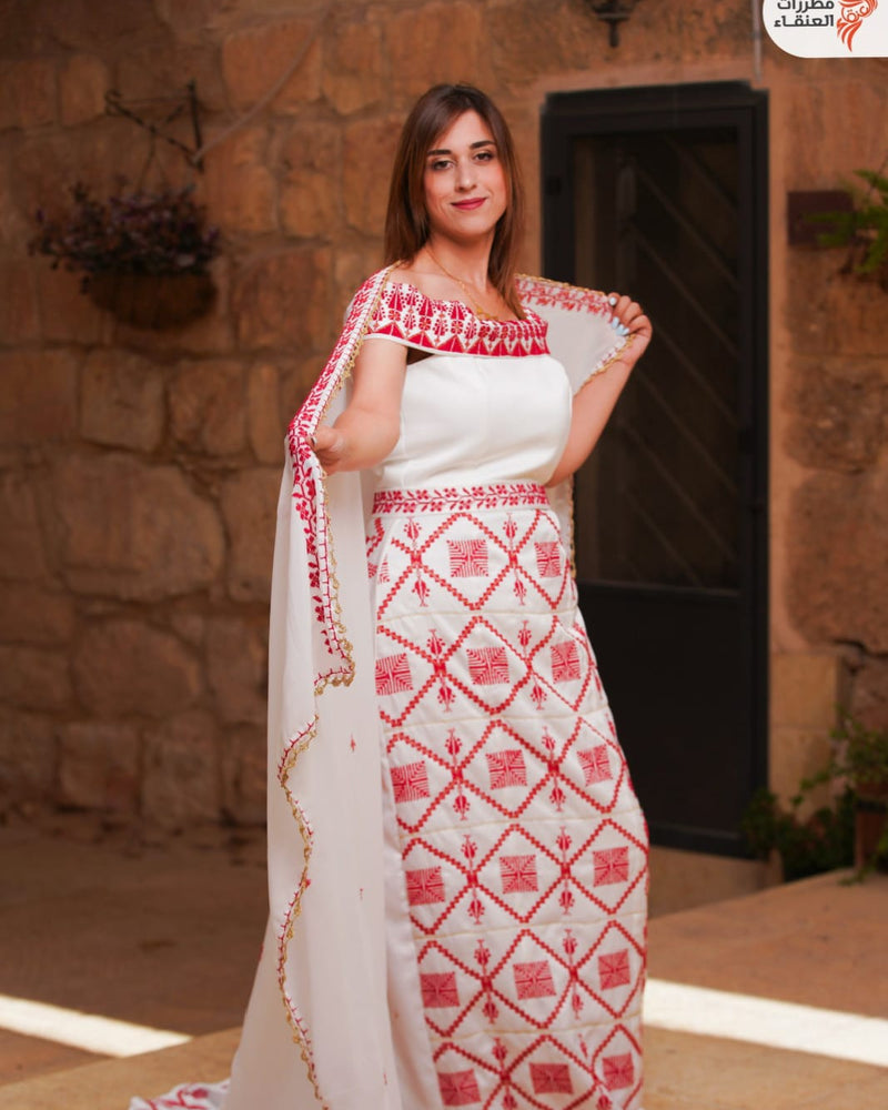 Bride of the Village – White & Red Tatreez Thobe