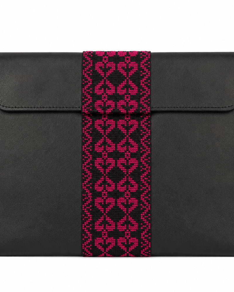 Ribbon of Roses – Black Leather Tatreez Laptop Portfolio