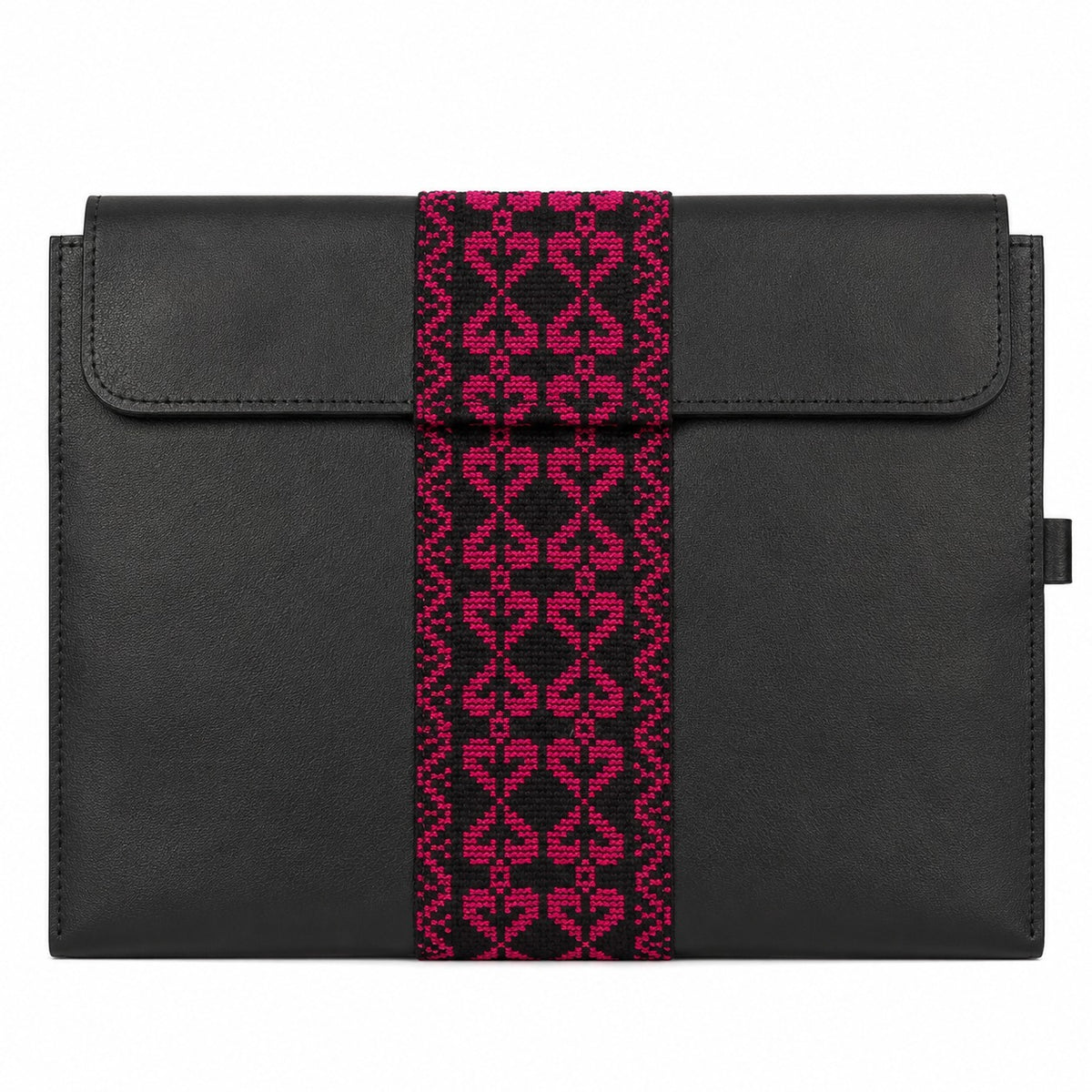 Ribbon of Roses – Black Leather Tatreez Laptop Portfolio