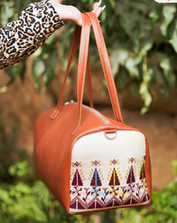 Cypress Road – Tan Leather Tatreez Duffle Bag