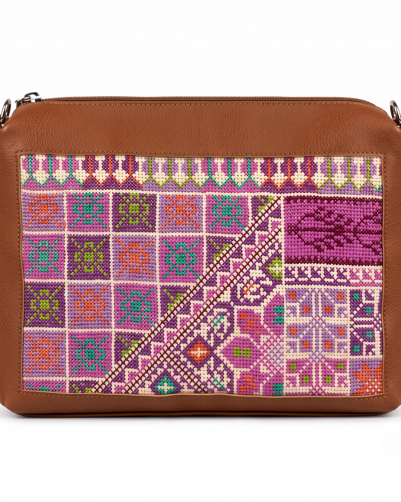 Garden in Exile – Tan & Purple Tatreez Handbag