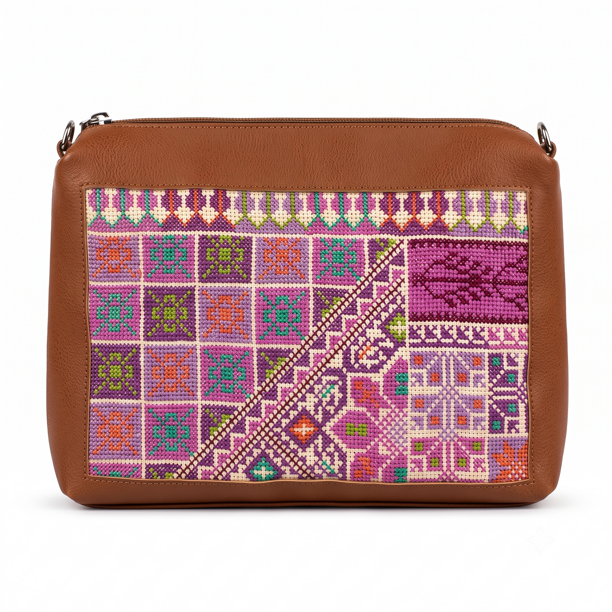 Garden in Exile – Tan & Purple Tatreez Handbag