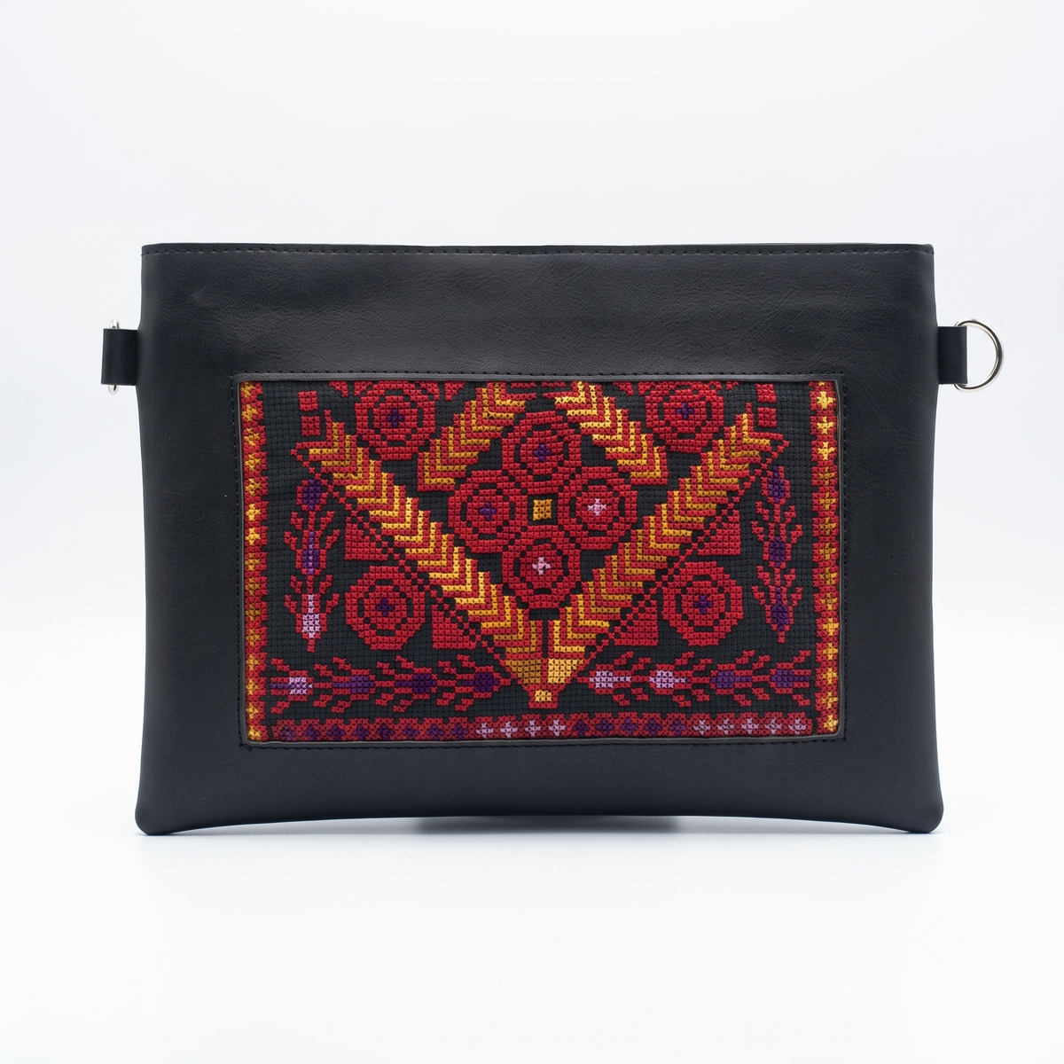 Harvest Flame – Black, Red & Gold Tatreez Clutch