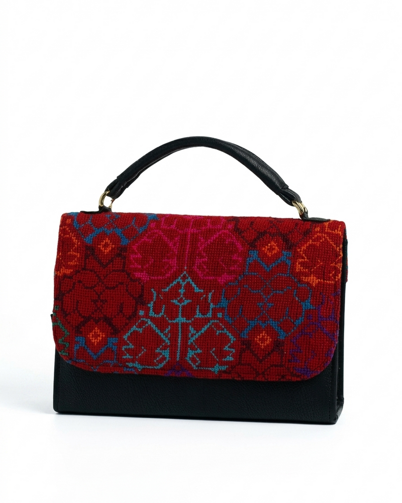 Tatreez Top-Handle Handbag – Red & Blue