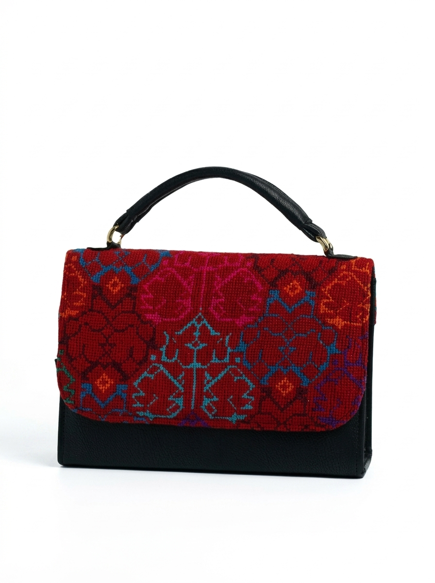 Tatreez Top-Handle Handbag – Red & Blue