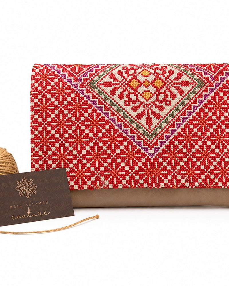 Tatreez Clutch – Red Diamond
