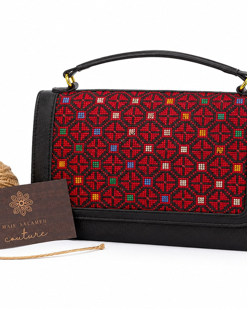 Tatreez Top-Handle Bag – Red Geometric