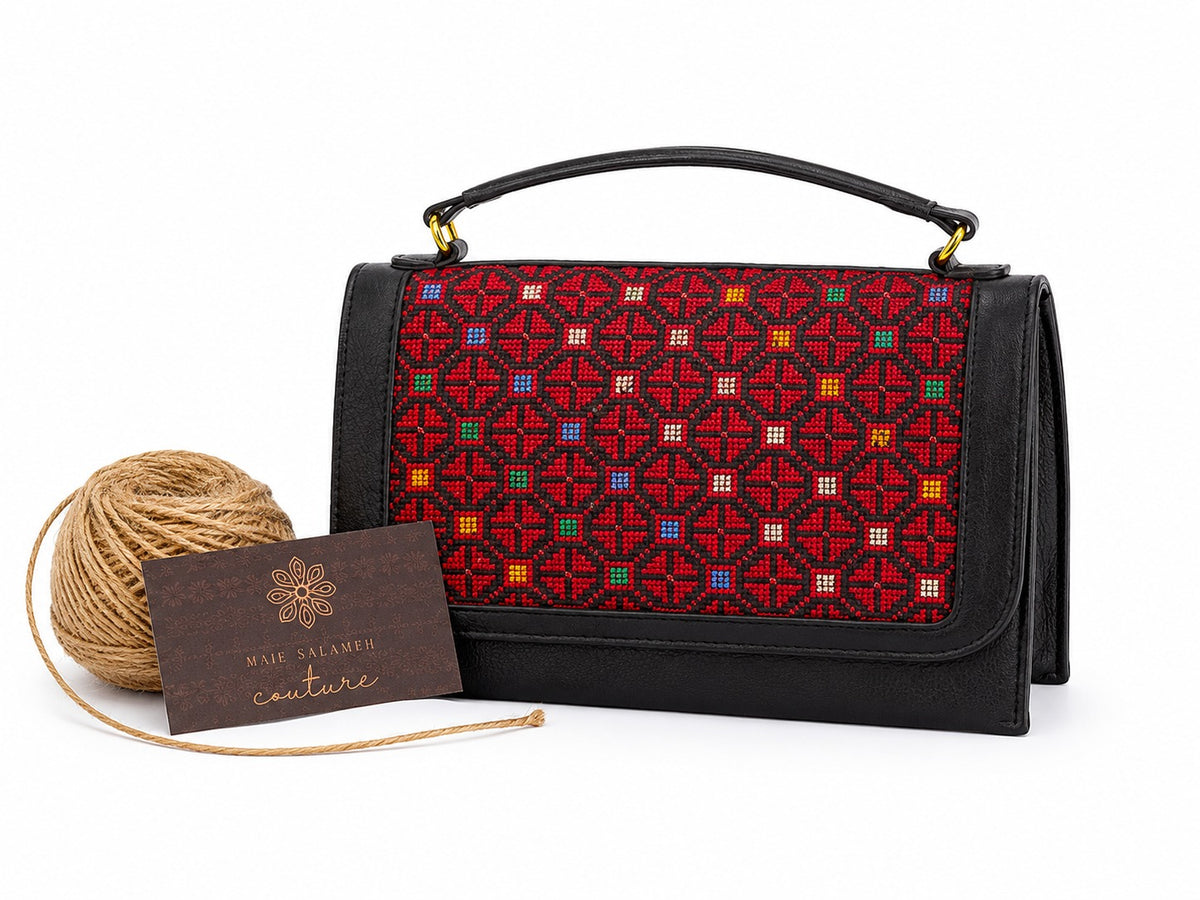 Tatreez Top-Handle Bag – Red Geometric
