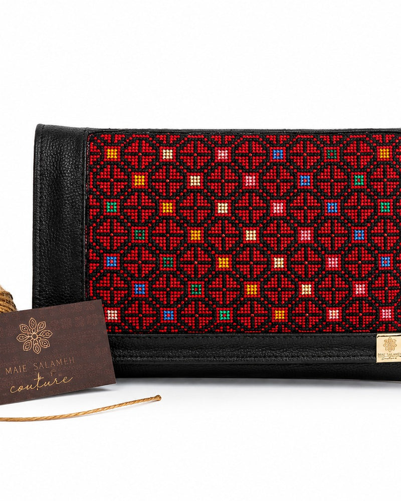 Tatreez Wallet Clutch – Red Geometric
