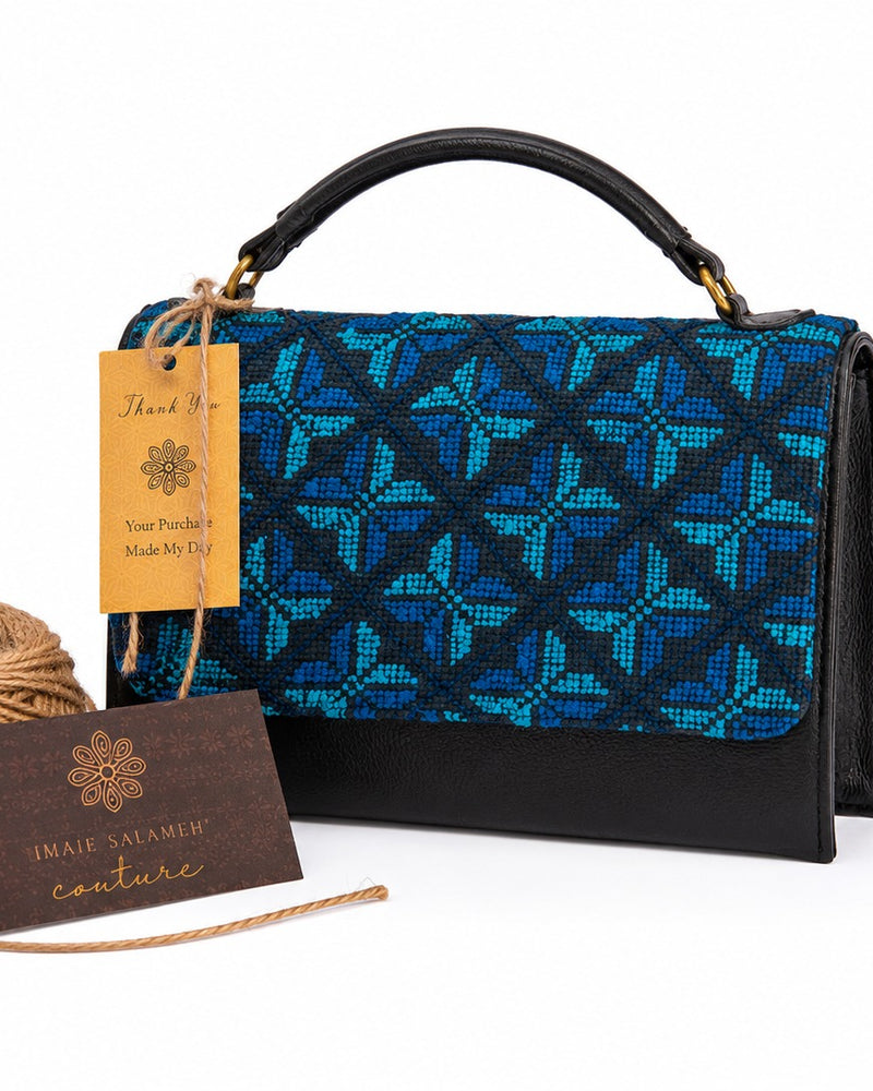 Tatreez Top-Handle Bag – Blue Floral