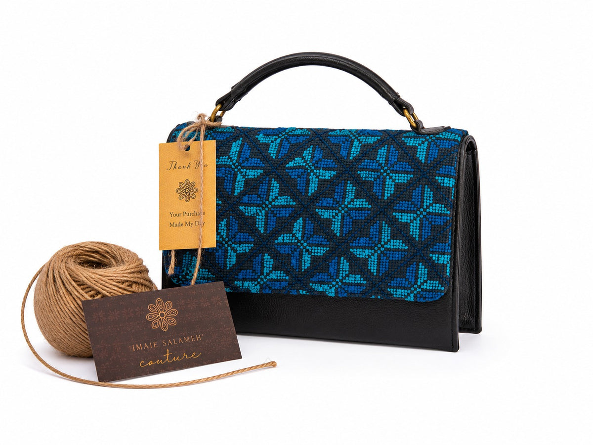 Tatreez Top-Handle Bag – Blue Floral