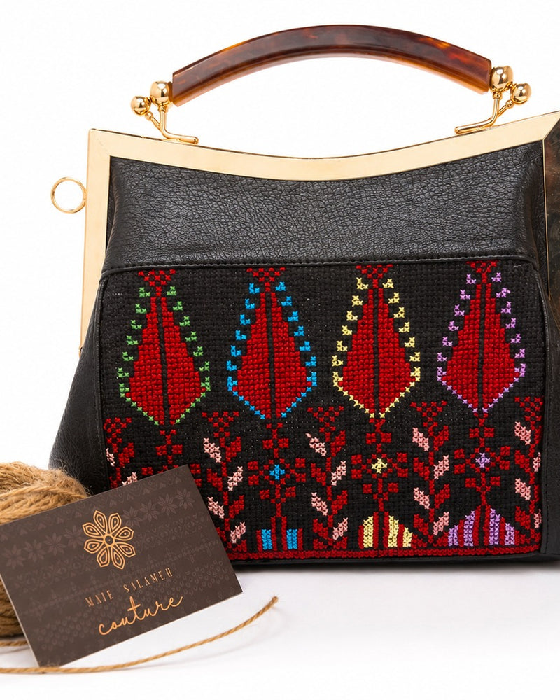 Tatreez Top-Handle Bag – Red Tulips