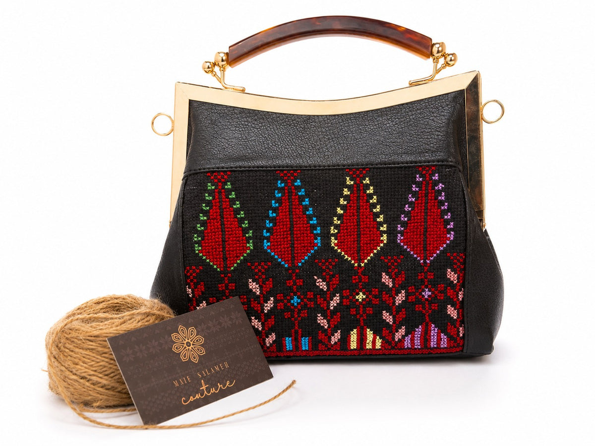 Tatreez Top-Handle Bag – Red Tulips