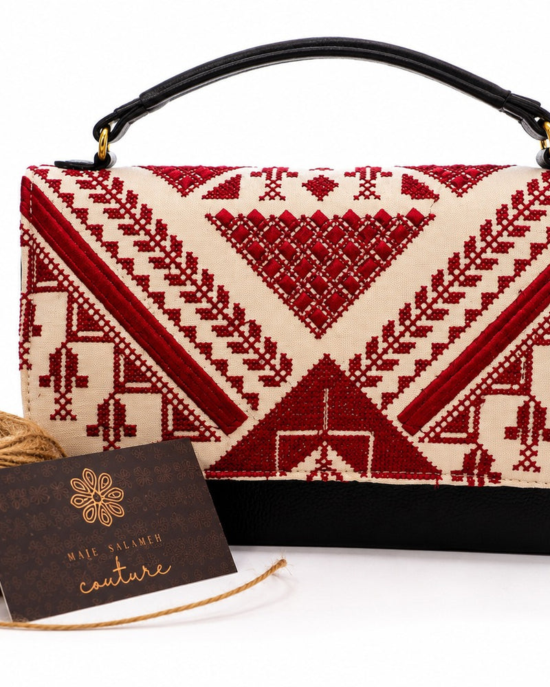 Tatreez Top-Handle Bag – Red & Cream
