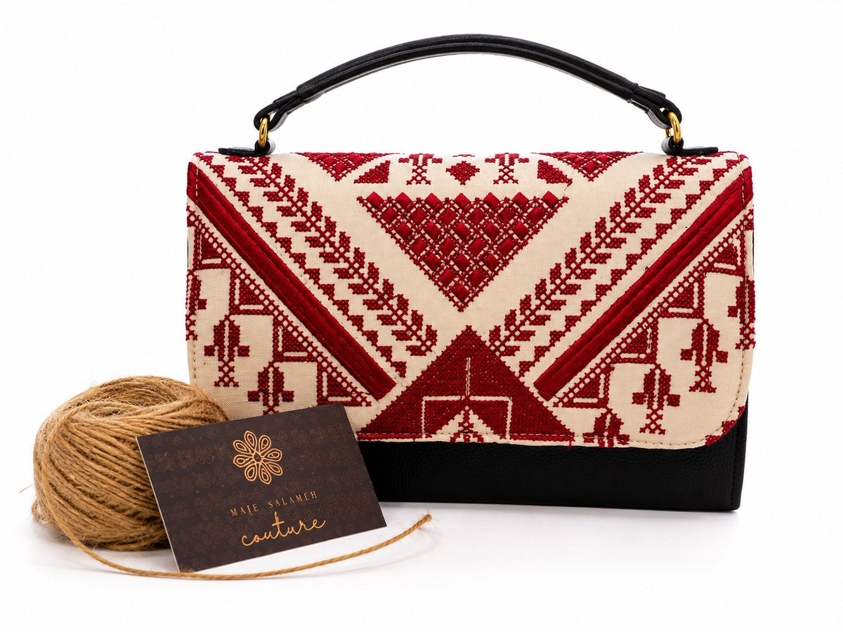Tatreez Top-Handle Bag – Red & Cream