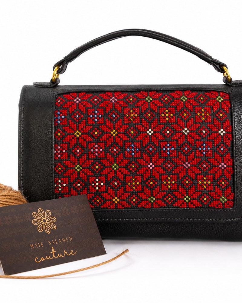 Tatreez Top-Handle Bag – Red Floral