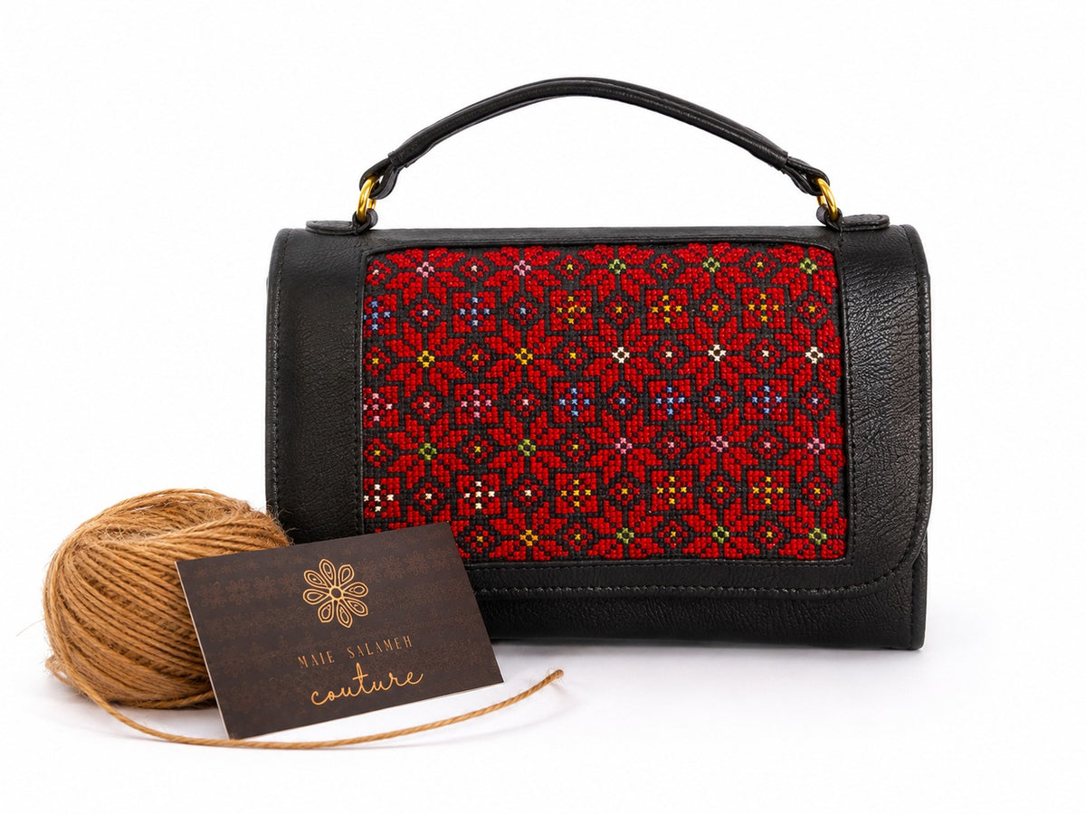 Tatreez Top-Handle Bag – Red Floral