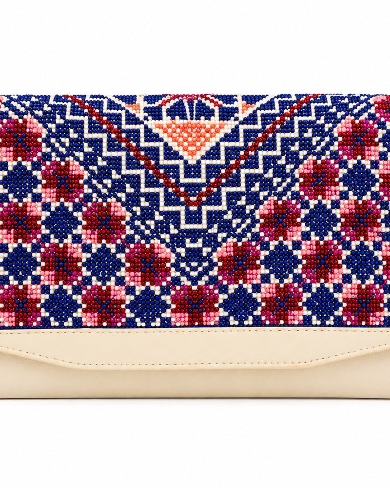 Tatreez Clutch – Navy & Pink Floral