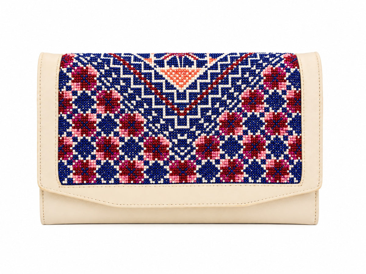 Tatreez Clutch – Navy & Pink Floral