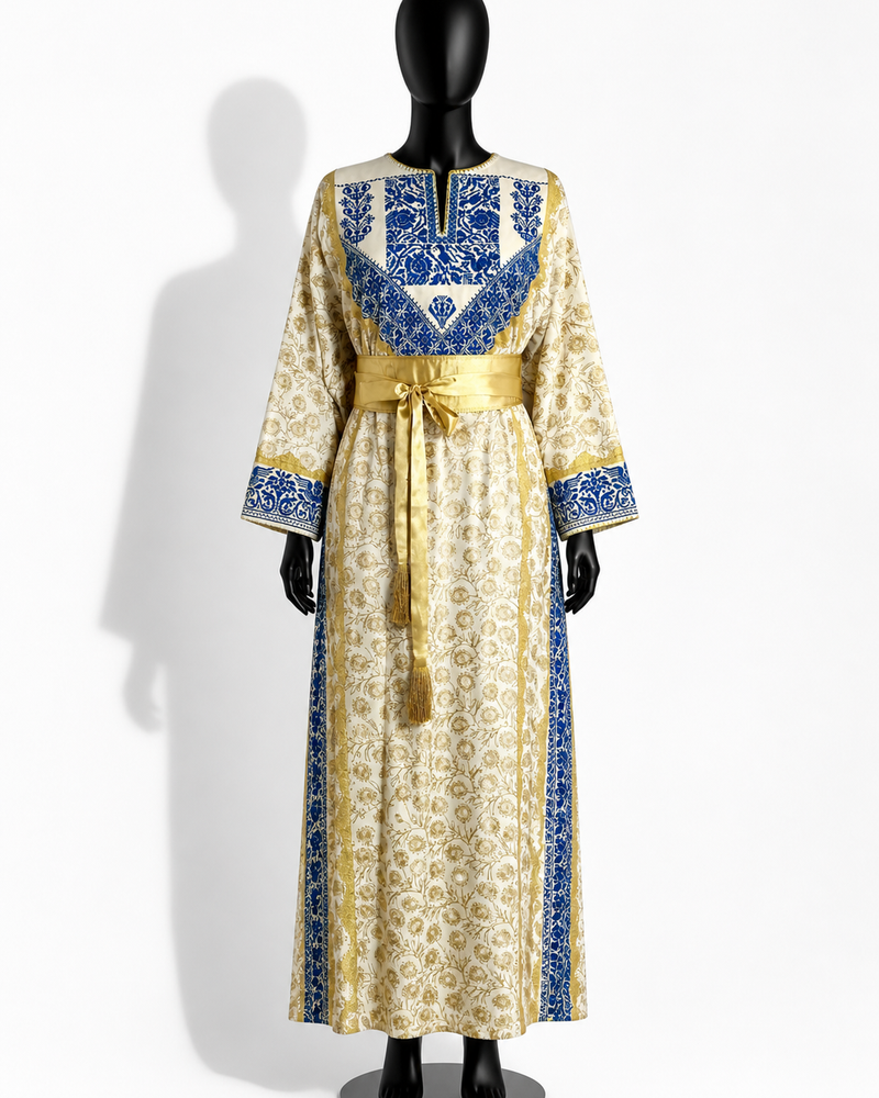 Yasmin – Ivory & Blue Floral Thobe