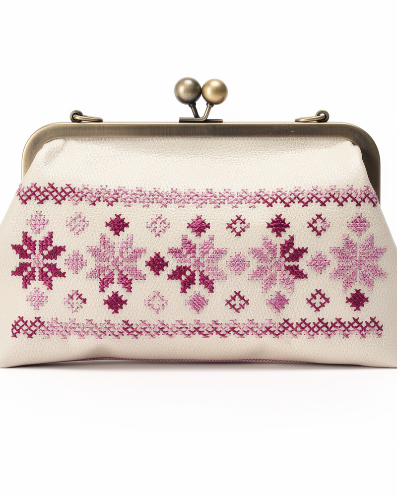 Blossom Tatreez Clutch in Ivory