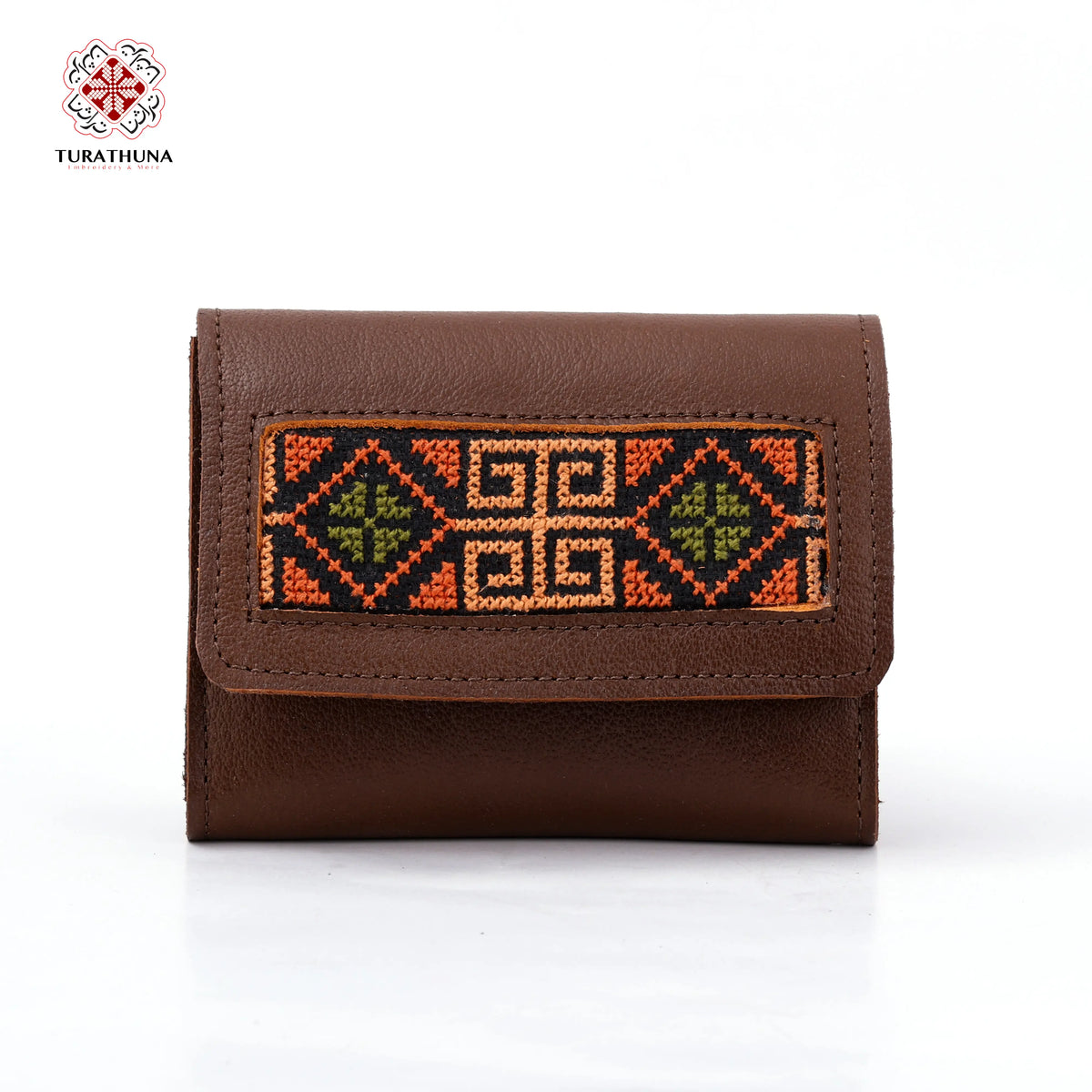 Honey Leather Embroidered Compact Wallet