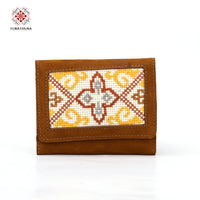 Honey Leather Embroidered Compact Wallet