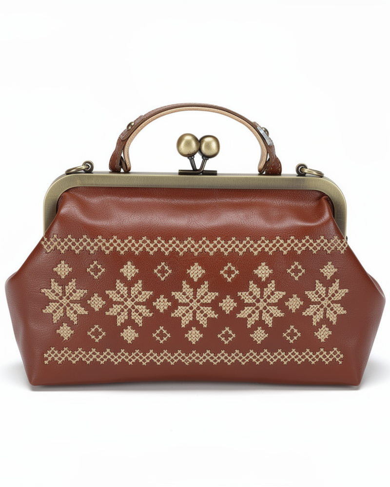 Golden Tatreez Clutch in Cognac