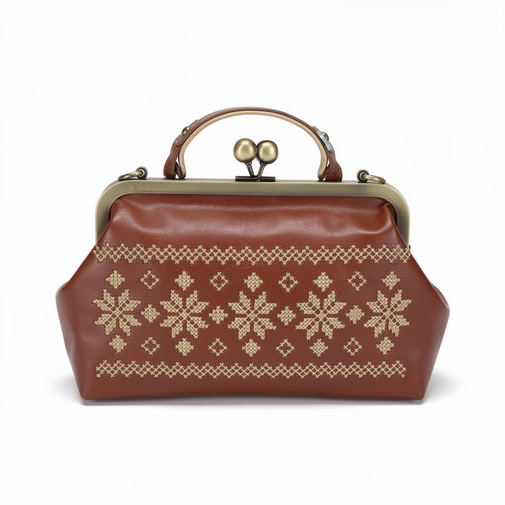 Golden Tatreez Clutch in Cognac