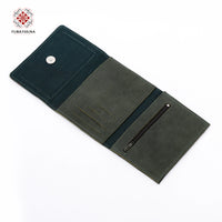 Green Leather Embroidered Compact Wallet