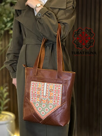 Honey Leather Embroidered Tote Bag